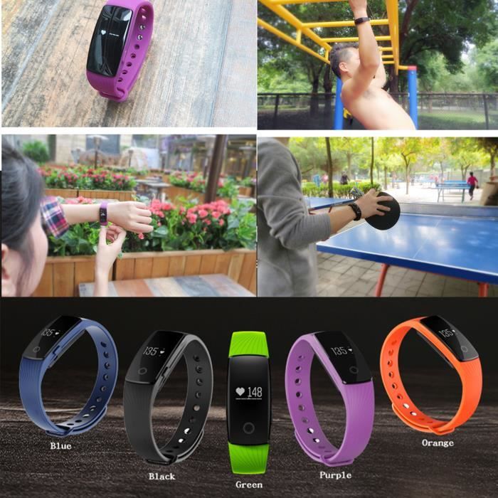 SAVFY® Bracelet Connecté Bluetooth Fonction Fréquence Cardiaque Podomètre Sommeil Surveillance Calories Étanche Sport Montre