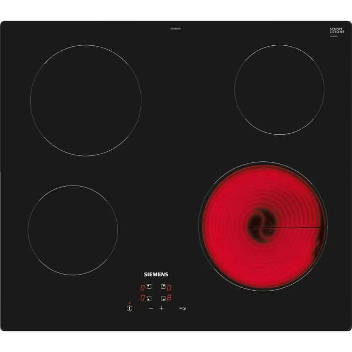 Table vitrocéramique SIEMENS ET61RBEB8E - 4 foyers - Puissance 6600w - Bandeau TouchControl - 60cm