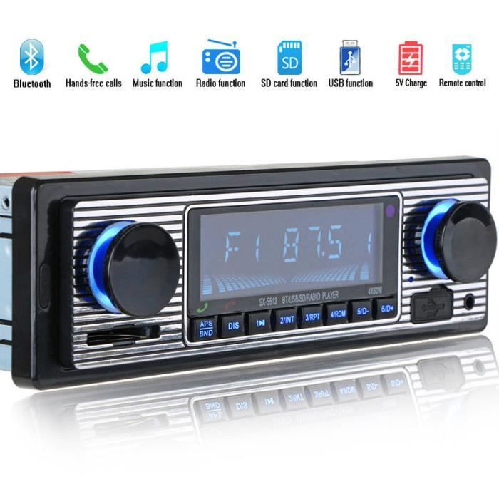 Bluetooth Ancien Autoradio Lecteur mp3 Stereo USB AUX Audio stereo classique de voiture Noir 178* 50*68mm