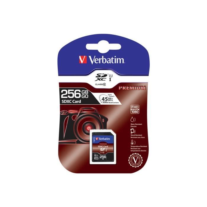 Verbatim Premium - Carte mémoire flash - 256 Go - UHS Class 1 / Class10 - 300x - SDXC UHS-I