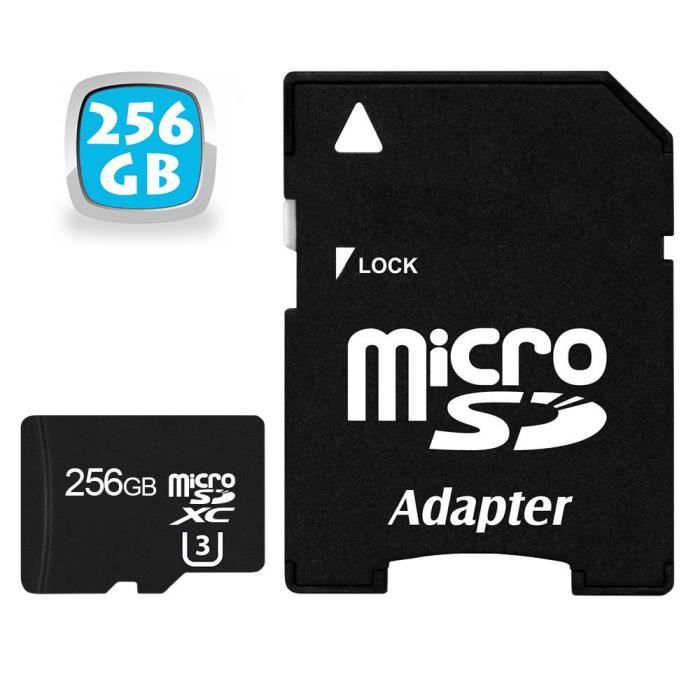Carte Micro SD 256 Go Classe U3 Mémoire à Transfert Rapide Adaptateur Fourni - YONIS Noir