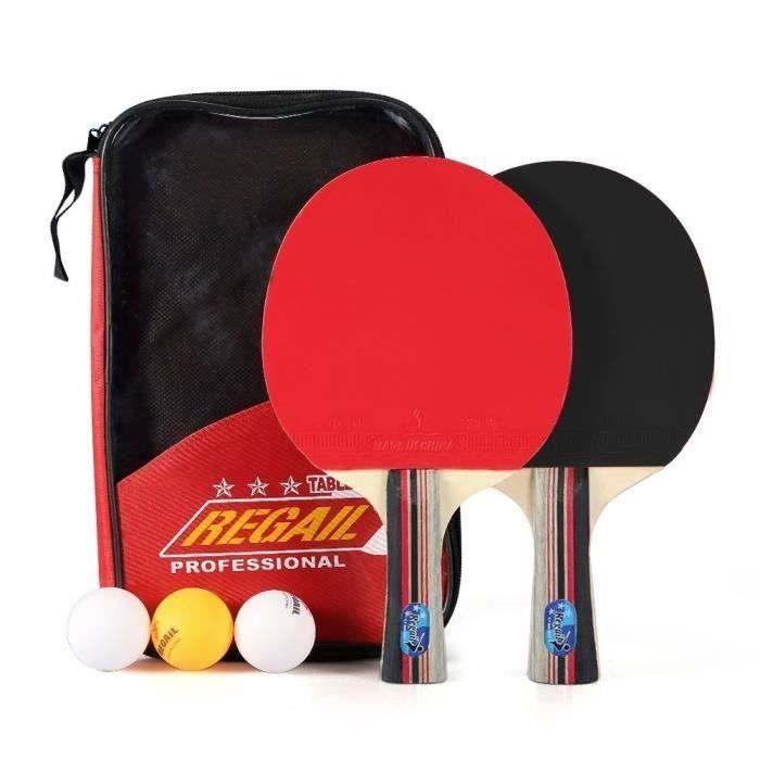 CW04533-Kit Familial Set De Tennis De Table - 2 Raquette Ping Pong De Peuplier+ 3 Balle+1 Sac