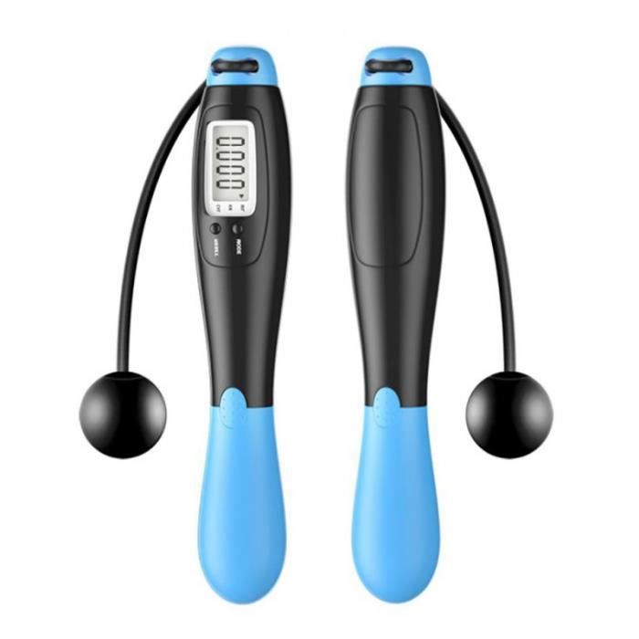 Corde à sauter électronique sans fil d'exercice de fitness professionnel - noir et bleu