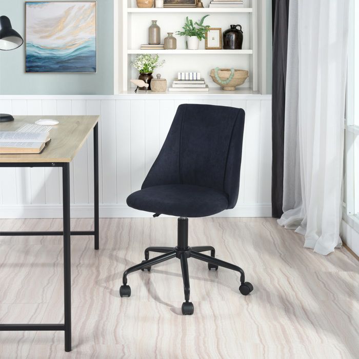 urban meuble-chaise de bureau avec rembourrage et dossier en tissu éponge bleu, chaise de bureau réglable en hauteur avec roulettes