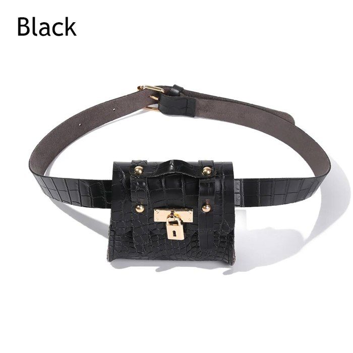 Sac Banane Femme Noir Similicuir Effet Crocodile - Sangle Réglable - Style Urbain Et Pratique