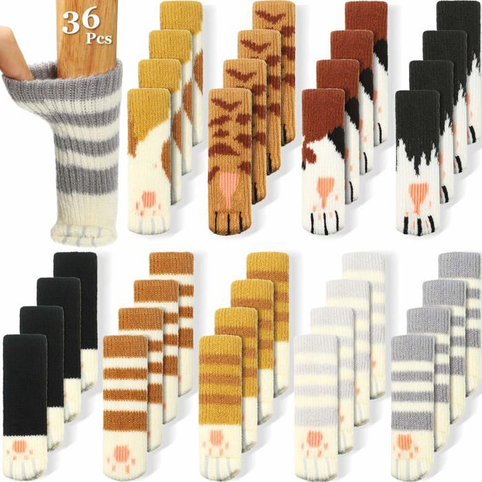 Comparer les prix de 36 Pièces (9 Ensembles) Chaussettes de Chaise de Chat Chaussettes de Pied de Chaise Patte de Chat Chaussettes de Meubles de Chat