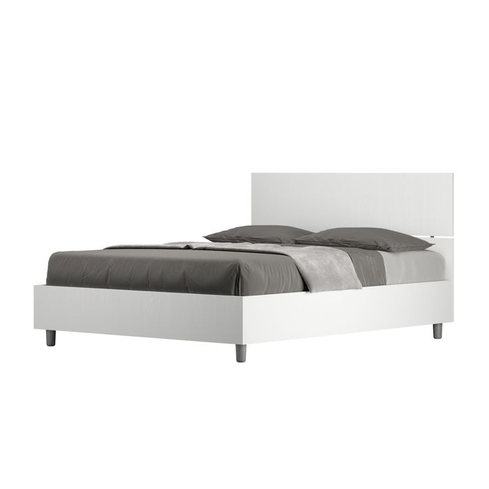 Lit double 140x190 - ITYHOME - Demas - Frêne blanc - Minimaliste - Tête de lit incluse