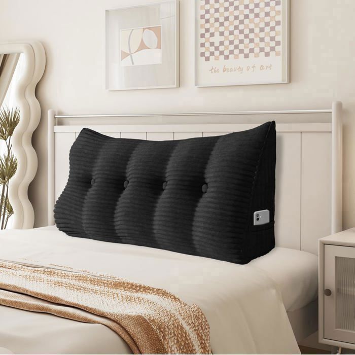 VERCART Coussin de Lecture Cale Dos Coussin à Coins Coussin Incliné velours côtelé Noir 120CM VERCART Coussin de Lecture Cale Dos Coussin à Coins Coussin Incliné velours côtelé Noir 120CM