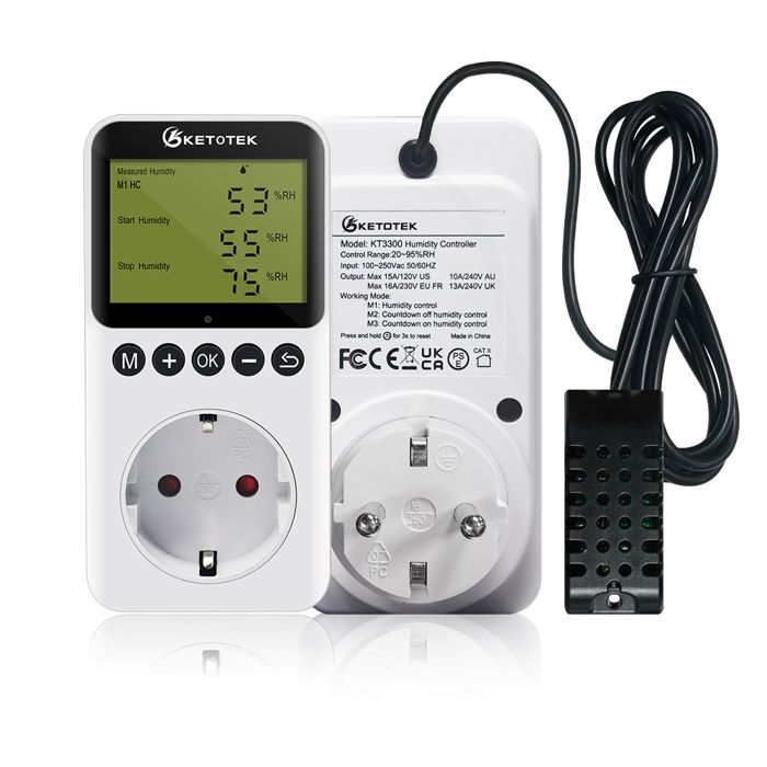 Ketotek Contrôleur dhumidité Contrôleur Humidité 220V pour Reptile Terrarium Couveuse Incubateur Serre Régulateur Humidité Prise
