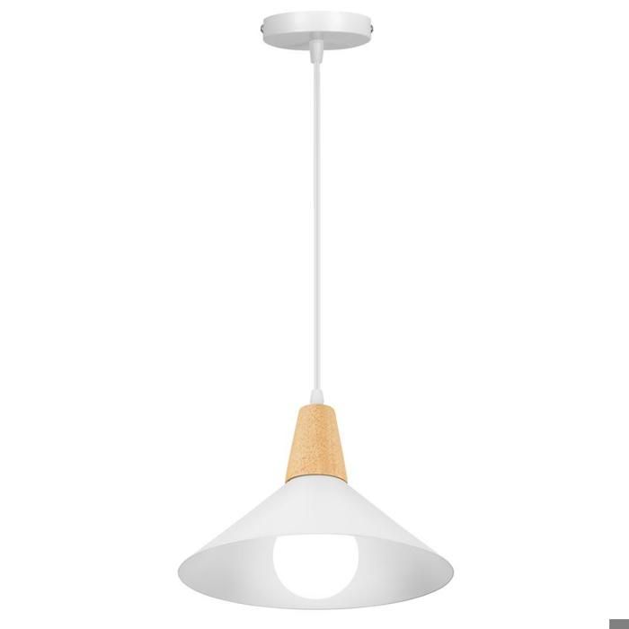 WOTTES Suspension en Bois et Métal - Blanc 1pcs Ø25cm - E27 - Design rétro Chapeau - Éclairage intérieur Lustre Cuisine