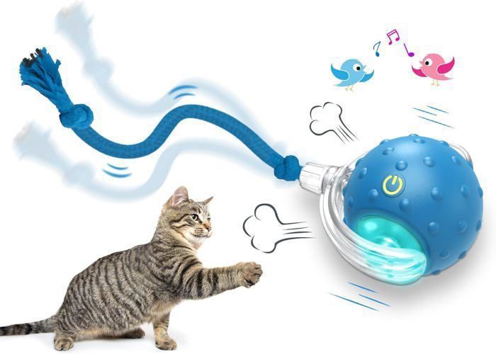 Comparer les prix de Jouet interactif pour chat , 3 modes réglables Jouet Balle Interactif avec fonction de réveil et Sons des Oiseaux, Bleu