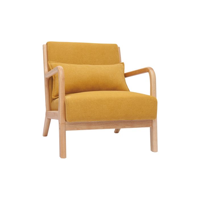Miliboo - Fauteuil scandinave en tissu effet velours jaune moutarde et bois clair massif DERRY Miliboo - Fauteuil scandinave en tissu effet velours jaune moutarde et bois clair massif DERRY