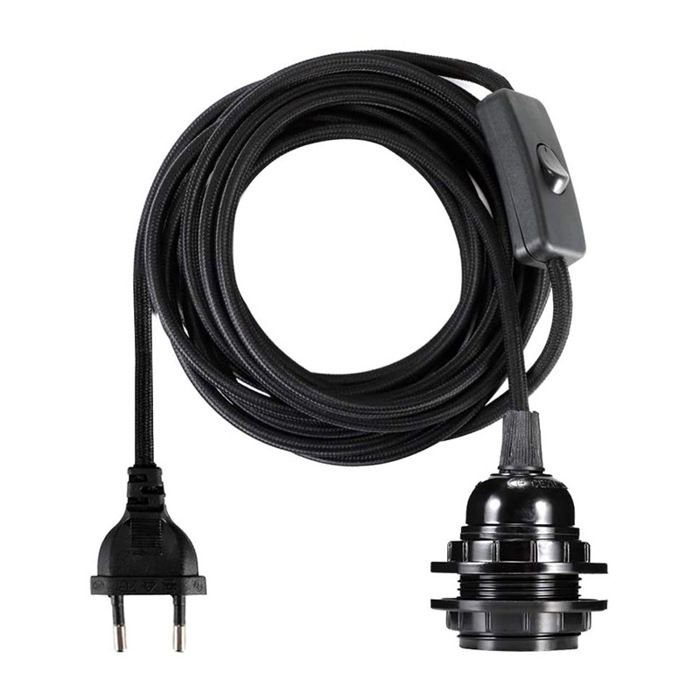 Support de lampe à suspension de plafond E27 câble dextension à 2 conducteurs prise européenne (3 5 m noir)
