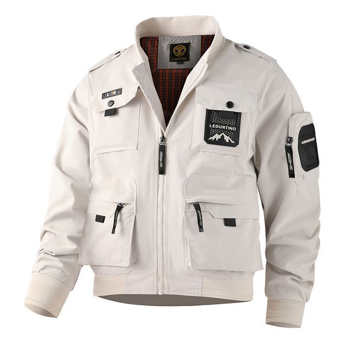 Veste Cargo Mi-saison Homme – Col Montant, Coupe-vent, Décontractée, Pour Randonnée, Quotidien