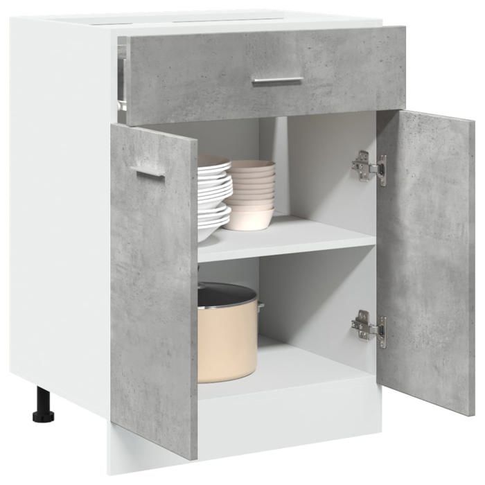 SALE 2025Commode bahut cuisine - Armoire de plancher à tiroir - Gris béton - 60x46x815 cm - Aggloméré233 Kg 4937