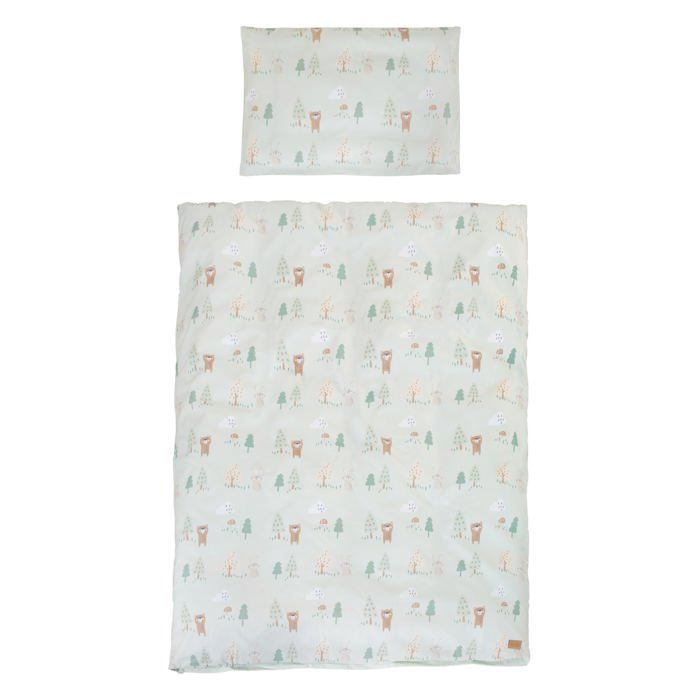 Parure de Lit Bébé ROBA - Woodland Buddies - 100% Coton - Housse 100x135 + Taie 40x60 - Vert Pastel - Motif Animaux