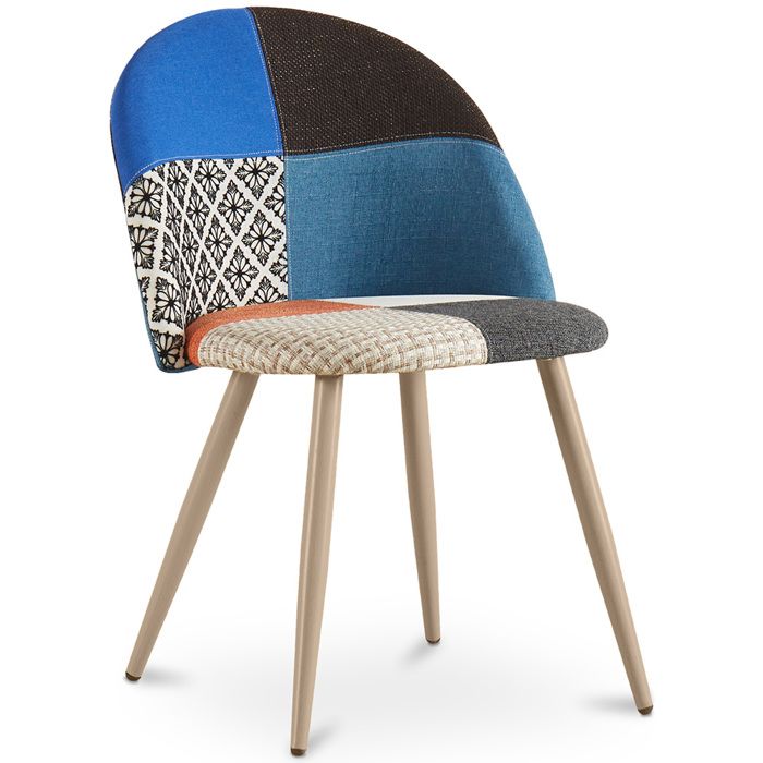 Chaise de salle à manger tapissée en patchwork - scandinave - Bennett Multicolore