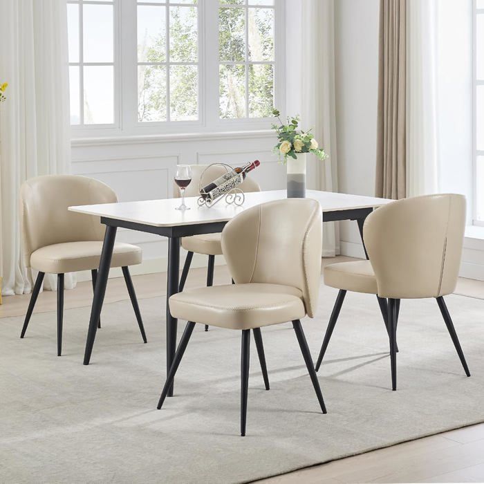 Lot de 4 chaises - pour salle à manger cuisine - dossier incurvé blanc