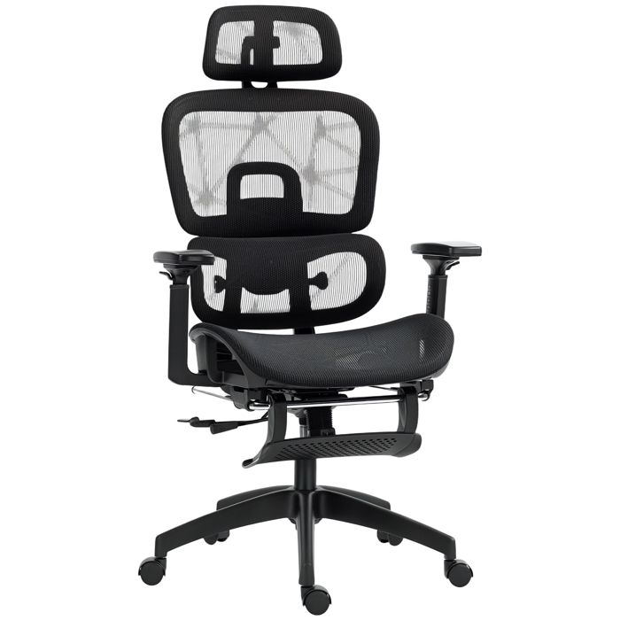 Fauteuil de bureau - HOMCOM - accoudoirs 3D dossier inclinable et hauteur réglable - tissu en maille - 66x64x122 cm - noir Fauteuil de bureau - HOMCOM - accoudoirs 3D dossier inclinable et hauteur réglable - tissu en maille - 66x64x122 cm - noir