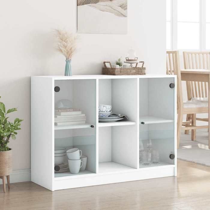 (SOLDE dété) Placard/Buffet bas - Décor salon - blanc 102 x 37 x 75 5 cm bois dingénierie *aspect pratique3710994