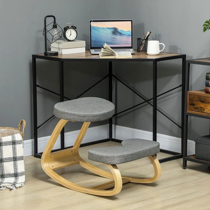 Siège ergonomique Chaise à genoux en bois basculante pour bureau ou maison Gris Siège ergonomique Chaise à genoux en bois basculante pour bureau ou maison Gris