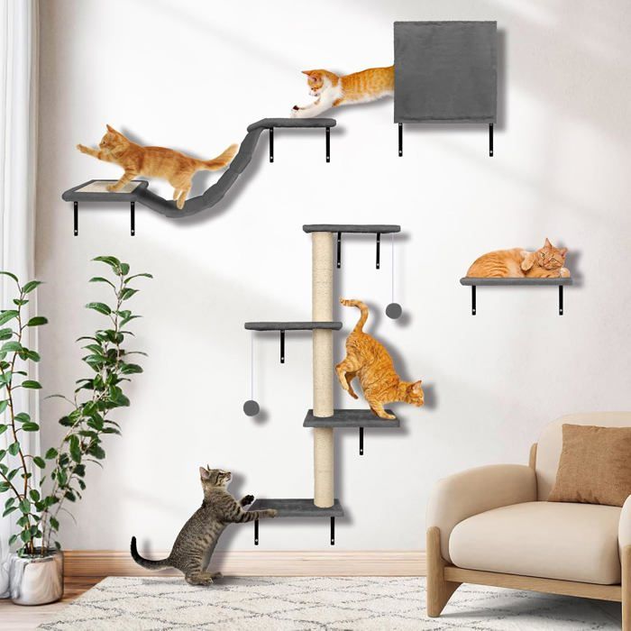 Meilleurs prix pour 10 Pièces Arbre A Chat Mural Étagères Murales Pour Chat Stable Mur DEscalade En Bois Avec GriffoirBalle Planche À