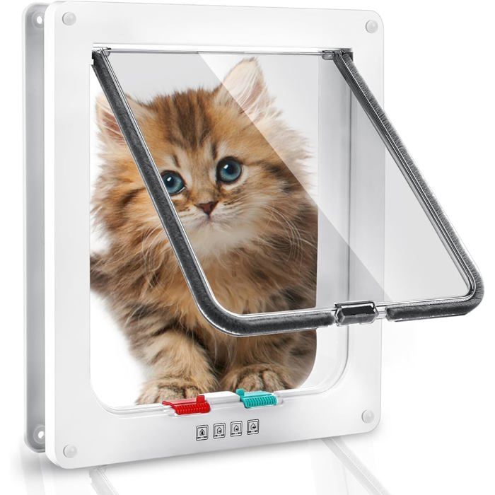 YSFMODE-Chatière Pour ChatsVerrouillage À 4 Voies Chatière 25 × 23.5 × 5.5Cm Pour Chats Et Petits Chiens De Circonférence