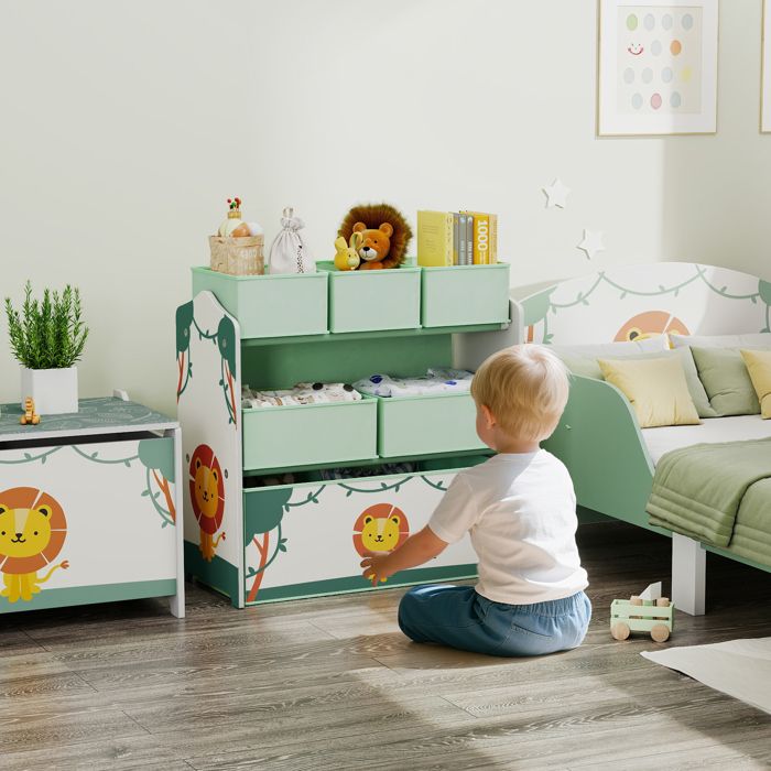Meuble rangement enfant à 3 niveaux étagère de rangement pour jouets enfants avec 6 boîtes en tissu amovibles vert