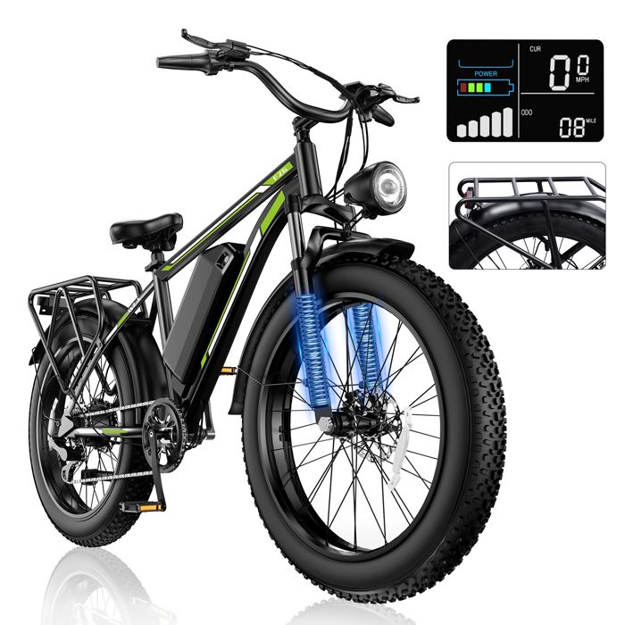 OOKTEK Vélo électrique 1000W 26-48V 15AH Batterie amovible-Vtt électrique adulte-45KM/H-7 Vitesses-Fat bike tout terrain-F26 Noir