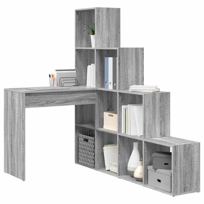 Bureau dangle - CLARENCE - Gris Sonoma - 149 5 x 101 5 x 149 5 cm - Bois dingénierie - Avec étagère - Usage intérieur