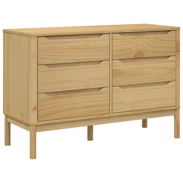 Commode en bois de pin massif - KALISSE - FLORO - Cire marron - 111x43x735 cm - 6 tiroirs - Bois massif - 30 kg max