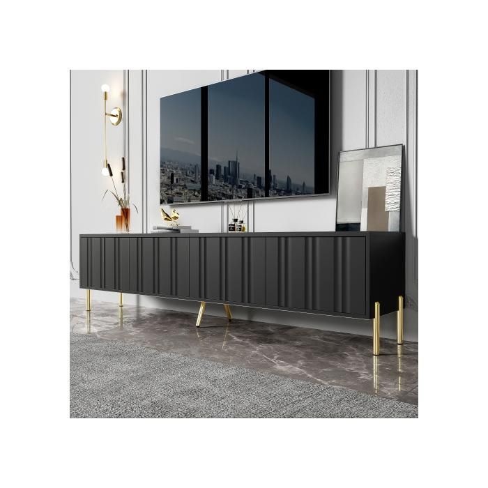 Meuble TV - BLOSSOM - 8 Compartiments - Noir - 190 x 38 x 48 cm - Design Contemporain Meuble TV - BLOSSOM - 8 Compartiments - Noir - 190 x 38 x 48 cm - Design Contemporain