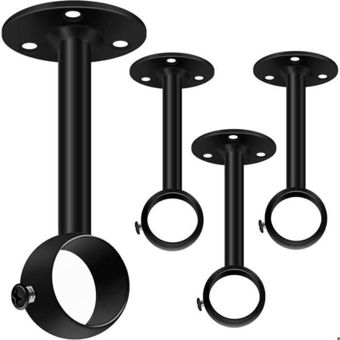 Lot de 4 supports de tringle à rideau de plafond noir - 25 mm - En métal robuste - Pour tringle de placard penderie support
