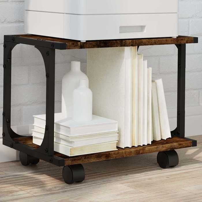 Support dimprimante à 2 niveaux - vidaXL - Chêne fumé - 41x28x335 cm - Bois dingénierie - Cadre en acier