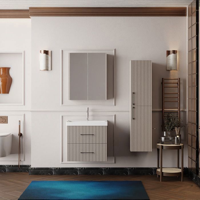 Meuble de salle de bain Liana 60 cm – Ensemble 3 pièces anthracite avec vasque céramique armoire miroir