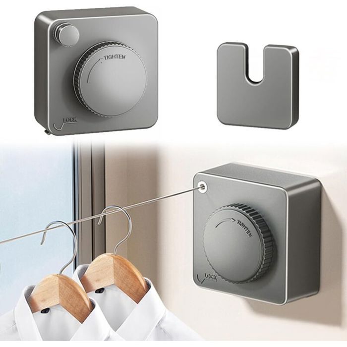 (Gris) Corde à Linge RétractableÉtendoir à Linge pour Intérieur et Extérieur Fils à Linge de 48M en Acier InoxydableG