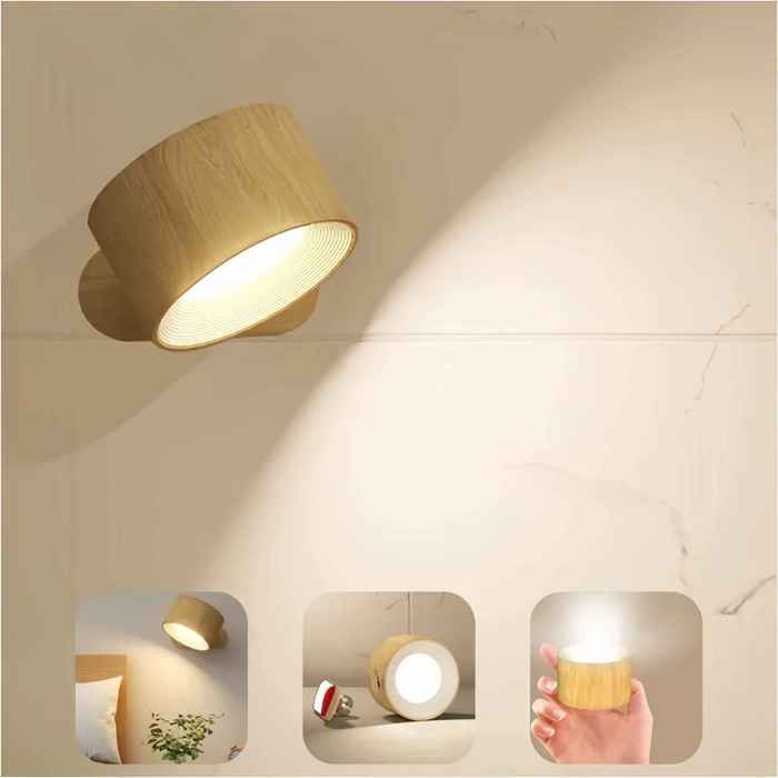 Applique Murale LED Rechargeable 3 Températures de Couleur & Télécommande Lampe de Lecture Sans Fil Design Aimanté 360° - Beige