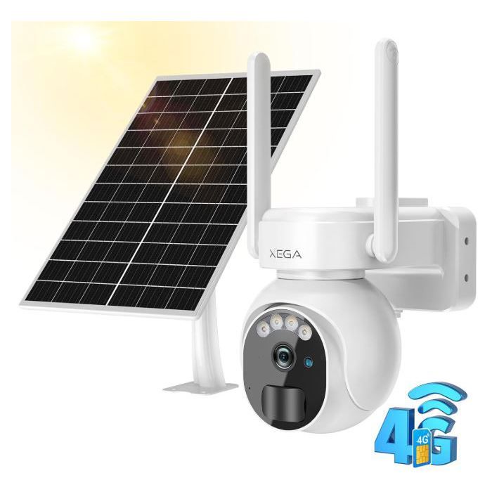 3G4G LTE Caméra Surveillance Solaire avec Carte Sim 2K HD Caméra Extérieure sans Fil inclinable à 355°/90° Caméra de Surveillance