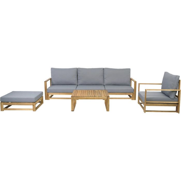 Salon de jardin en bois dacacia avec coussins Bellingham - 5 places - Gris