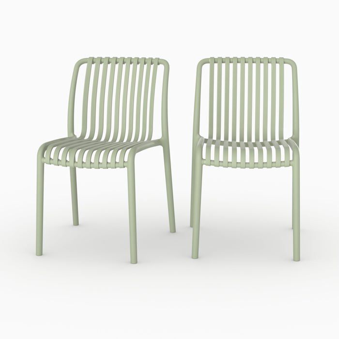 Lot de 2 chaises de jardin empilables en plastique vert pastel - Duli - Maison Pavane