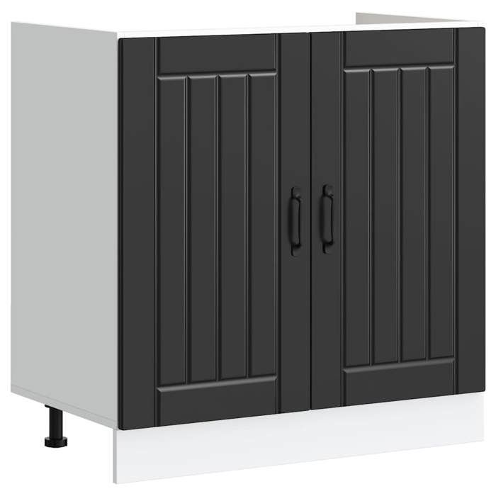 Meuble sous-évier 1 PC Armoire de plancher dévier Lucca noir bois dingénierie 80x46x81.5 cm A13812