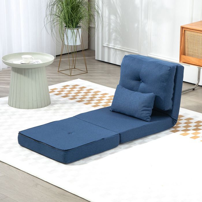 MOTHINESSTO3186-Chauffeuse canapé-lit convertible fauteuil 1 place avec 1 coussin avec dossier réglable bleu foncé