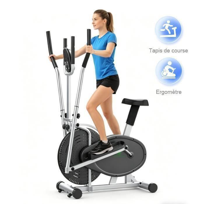 Vélo Elliptique 2-en-1LCDMax 120kgAppareil Cardio Maison AppartementRésistance Réglable Sport Sans Impact Entraînement Aérobique