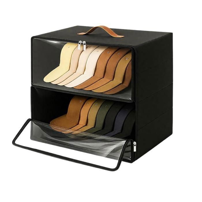 Lot de 2 Boîtes de Rangement pour Casquettes de Baseball Empilables et Rigides avec Fenêtre Transparente.