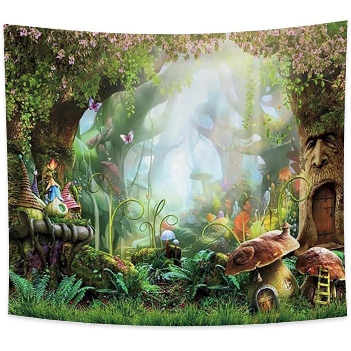 150x130cm champignon forêt tapisserie elfe chalet forêt psychédélique dessin animé tenture murale fleurs 130L x 150l cm