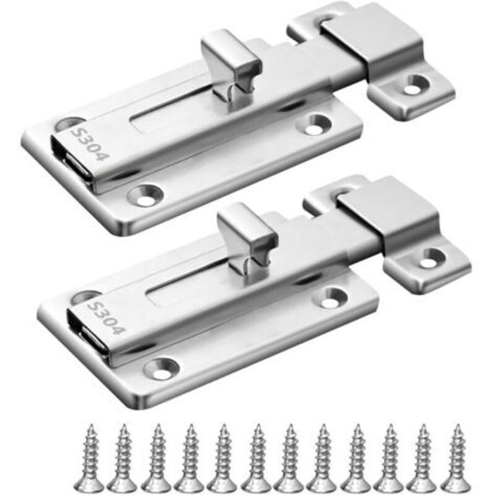 Lot de 2 verrous coulissants inox 304 – 76 cm pour porte salle de bain chambre abri WC