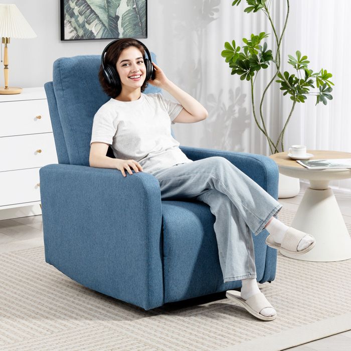 Fauteuil relax inclinable manuel 135° pivotant 360° avec fonction rocking-chair bleu