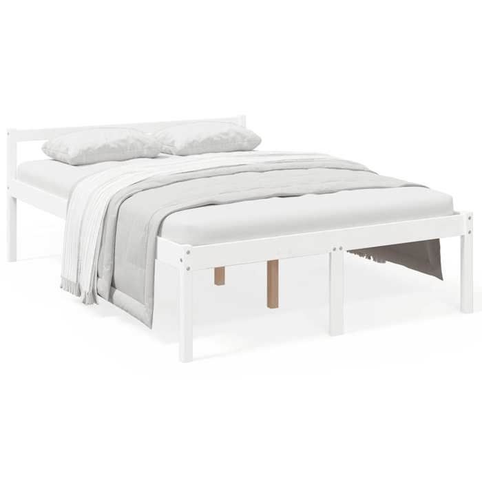 Lit pour Personne Âgée sans matelas Blanc 120x200 cm en bois avec lattes en contreplaqué et rangement intégré pour Chambre 159068