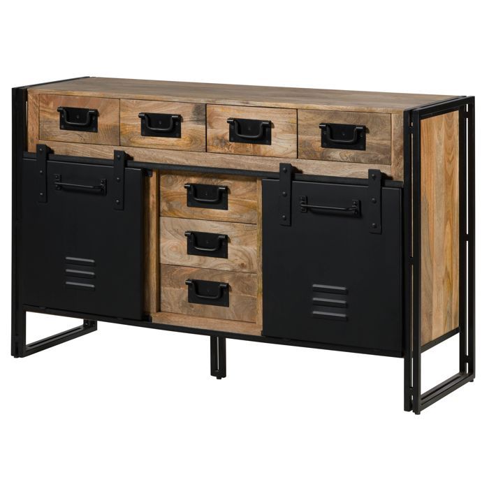 Buffet bas Manguier natur laqué massif 150x45x90 cm bois massif BLACKBURN #110
