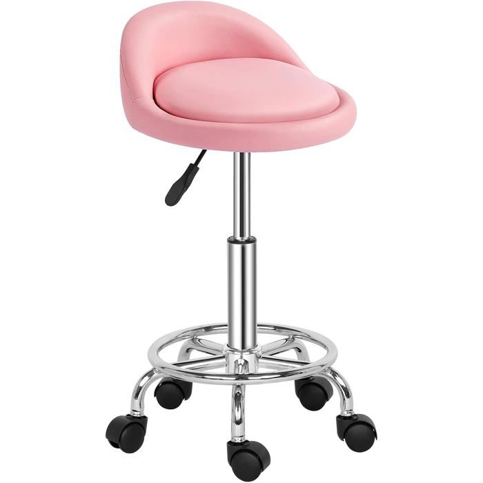 Tabouret rond pivotant 360° avec dossier hauteur réglable 49-64 cm assise cuir synthétique 5 roulettes métal chromé